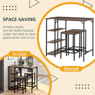HOMCOM Industrial Bar Height Dining Table Set 3 Pieces Bar Set with Shelf