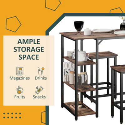 HOMCOM Industrial Bar Height Dining Table Set 3 Pieces Bar Set with Shelf