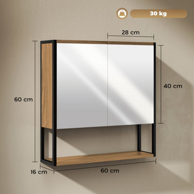 HOMCOM Industrial Bathroom Cabinet with 2 Mirrored Doors Open Shelf ...