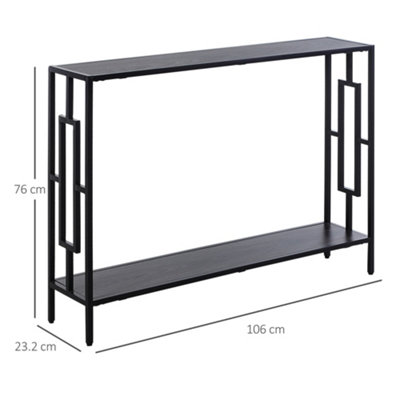HOMCOM Industrial Console Table w/ Storage Shelf Black Metal Frame Grey