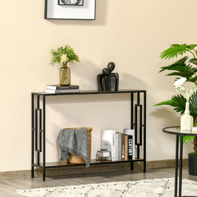 HOMCOM Industrial Console Table w/ Storage Shelf Black Metal Frame Rustic Brown