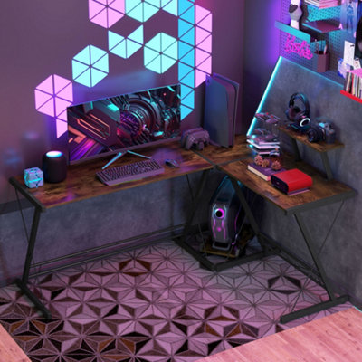 HOMCOM Industrial L Shaped Desk Round Corner Workstation for Home Office