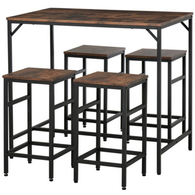HOMCOM Industrial Rectangular Dining Table Set with 4 Stools for Dining Room