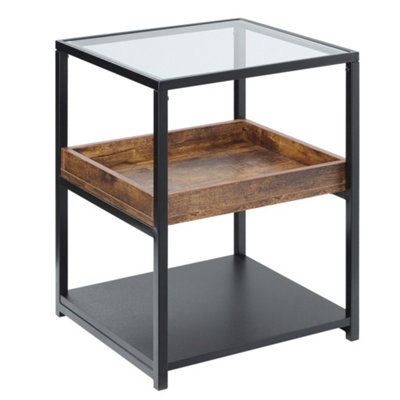 HOMCOM Industrial Side Table with 3-tier Storage Shelves Rustic Brown