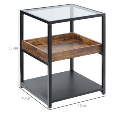 HOMCOM Industrial Side Table with 3-tier Storage Shelves Rustic Brown