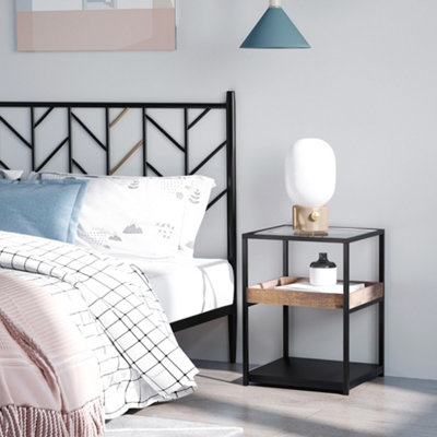 HOMCOM Industrial Side Table with 3-tier Storage Shelves Rustic Brown