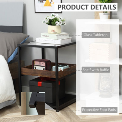 HOMCOM Industrial Side Table with 3-tier Storage Shelves Rustic Brown