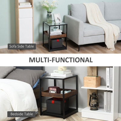 HOMCOM Industrial Side Table with 3-tier Storage Shelves Rustic Brown
