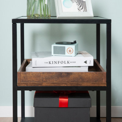 HOMCOM Industrial Side Table with 3-tier Storage Shelves Rustic Brown