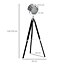 HOMCOM Industrial Style Adjustable Tripod Floor Lamp, Searchlight Lamp with Wooden Legs and Steel Lampshade, 110-155cm, Black