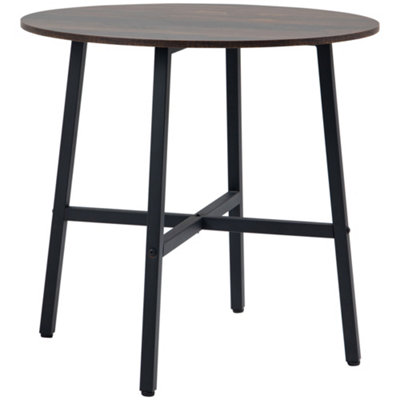 HOMCOM Industrial Style Round Dining Table for 4 People - Kitchen Table with Steel Legs, 80cm Diameter, Rustic Brown