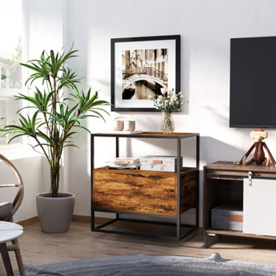 HOMCOM Industrial-Style Side Table w/ Drawer Open Shelf Steel Frame Base Retro