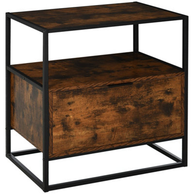 HOMCOM Industrial-Style Side Table w/ Drawer Open Shelf Steel Frame Base Retro