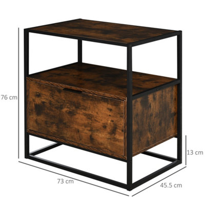 HOMCOM Industrial-Style Side Table w/ Drawer Open Shelf Steel Frame Base Retro