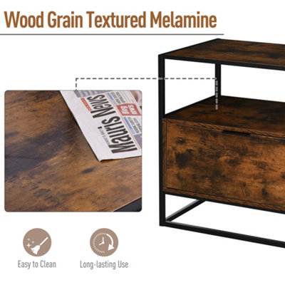 HOMCOM Industrial-Style Side Table w/ Drawer Open Shelf Steel Frame Base Retro