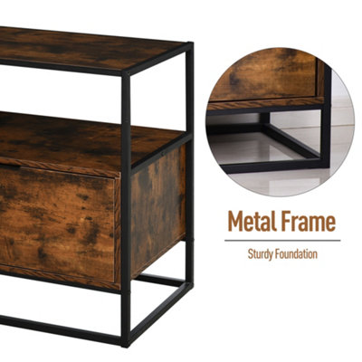 HOMCOM Industrial-Style Side Table w/ Drawer Open Shelf Steel Frame Base Retro