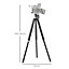 HOMCOM Industrial Tripod Floor Lamp, Nautical Cinema Standing Spotlight with Wood Legs and Adjustable Height, Black and Silver