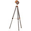 HOMCOM Industrial Tripod Floor Lamp, Nautical Searchlight with Adjustable Height, Wood Legs, E12 Lamp Base, Grey and Rose Gold