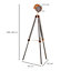 HOMCOM Industrial Tripod Floor Lamp, Nautical Searchlight with Adjustable Height, Wood Legs, E12 Lamp Base, Grey and Rose Gold