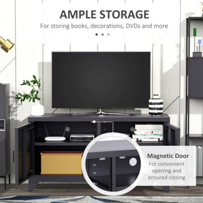 HOMCOM Industrial TV Cabinet Stand Media Center Steel Shelf Doors ...