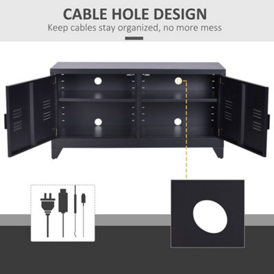 HOMCOM Industrial TV Cabinet Stand Media Center Steel Shelf Doors Storage Black