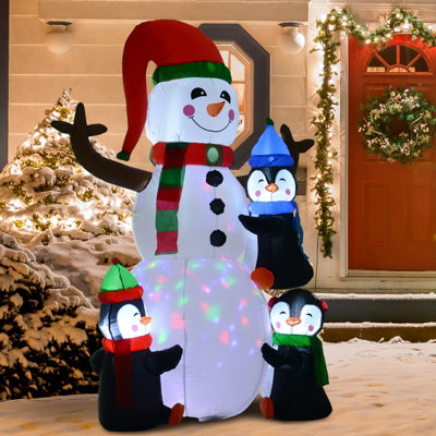 HOMCOM Inflatable Three Cute Penguins Building Snowman Christmas Lighted 6ft