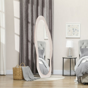 HOMCOM Irregular Full Length Mirror with Velvet Frame 160 x 50cm Light Pink