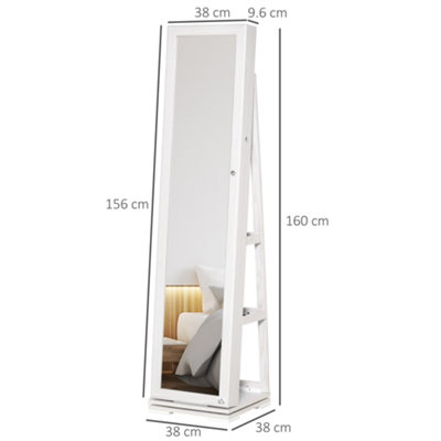 HOMCOM Jewelry Cabinet Full Length Mirror 360 degree Swivel Lockable Jewelry Organizer