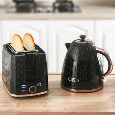 HOMCOM Kettle and Toaster Set 1.7L Fast Boil Kettle 2 Slice Toaster Set Black