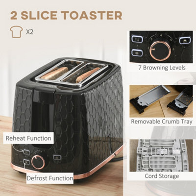 HOMCOM Kettle and Toaster Set 1.7L Kettle & 2 Slice Toaster Set Black