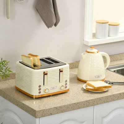 HOMCOM Kettle and Toaster Set 1.7L Rapid Boil Kettle 4 Slice Toaster Beige