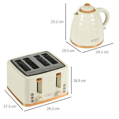 HOMCOM Kettle and Toaster Set 1.7L Rapid Boil Kettle & 4 Slice Toaster Beige