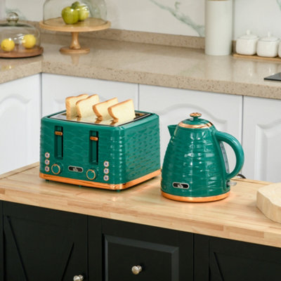 HOMCOM Kettle and Toaster Set 1.7L Rapid Boil Kettle & 4 Slice Toaster ...