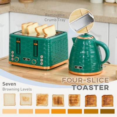 HOMCOM Kettle and Toaster Set 1.7L Rapid Boil Kettle & 4 Slice Toaster ...
