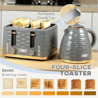 HOMCOM Kettle and Toaster Set 1.7L Rapid Boil Kettle & 4 Slice Toaster Grey