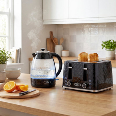 HOMCOM Kettle and Toaster Set with Strix Thermostat, Crumb Tray, Black