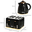 HOMCOM Kettle and Toaster Sets, 3000W 1.7L Rapid Boil Kettle & 4 Slice Toaster with 7 Browning Controls, Defrost, Black