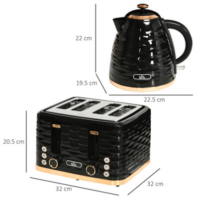HOMCOM Kettle and Toaster Sets, 3000W 1.7L Rapid Boil Kettle & 4 Slice Toaster with 7 Browning Controls, Defrost, Black