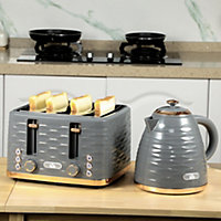 HOMCOM Kettle and Toaster Sets, 3000W 1.7L Rapid Boil Kettle & 4 Slice Toaster with Defrost, Reheat and Crumb Tray, Grey