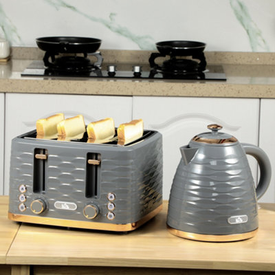 Grey kettle and shop 4 slice toaster set