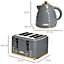 HOMCOM Kettle and Toaster Sets, 3000W 1.7L Rapid Boil Kettle & 4 Slice Toaster with Defrost, Reheat and Crumb Tray, Grey