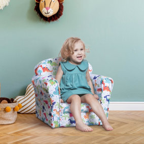 HOMCOM Kids Armchair Toddler Sofa Foam Filled Upholstered Couch Dinosaur