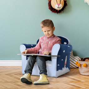 HOMCOM Kids Armchair Toddler Sofa Foam Filled Upholstered Couch Rocket