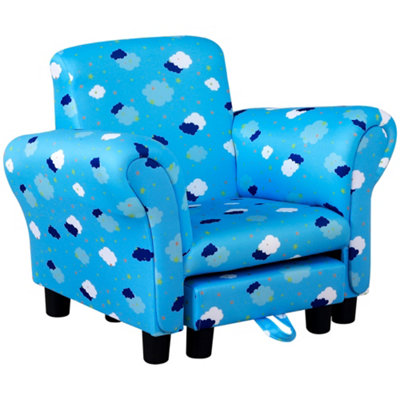 HOMCOM Kids Armchair Toddler Sofa Seat Set with Footrest Padding Couch Blue