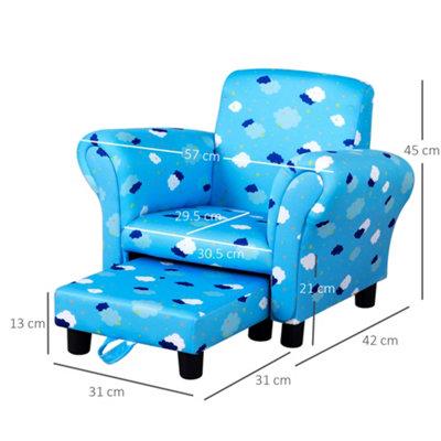 HOMCOM Kids Armchair Toddler Sofa Seat Set with Footrest Padding Couch Blue
