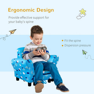 HOMCOM Kids Armchair Toddler Sofa Seat Set with Footrest Padding Couch Blue