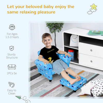 HOMCOM Kids Armchair Toddler Sofa Seat Set with Footrest Padding Couch Blue