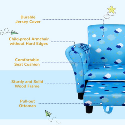 HOMCOM Kids Armchair Toddler Sofa Seat Set with Footrest Padding Couch Blue