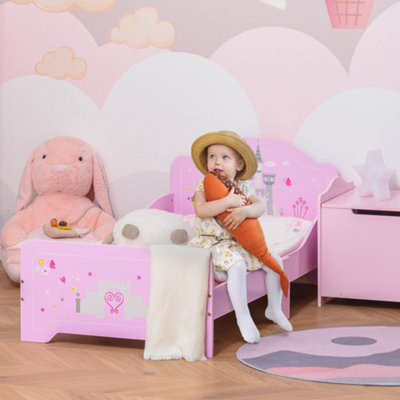 HOMCOM Kids Bed Princess Castle Theme w Side Rails Slats Home 3 6 Yrs Pink DIY at B Q