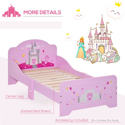 HOMCOM Kids Bed Princess Castle Theme w Side Rails Slats Home 3 6 Yrs Pink DIY at B Q
